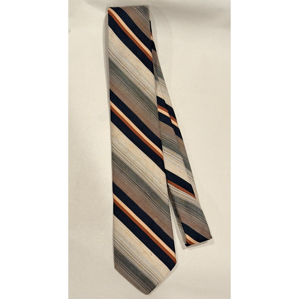 Don Loper Beverly Hills Polyester Vintage Tie Diagonal Striped Blue Orange Beige